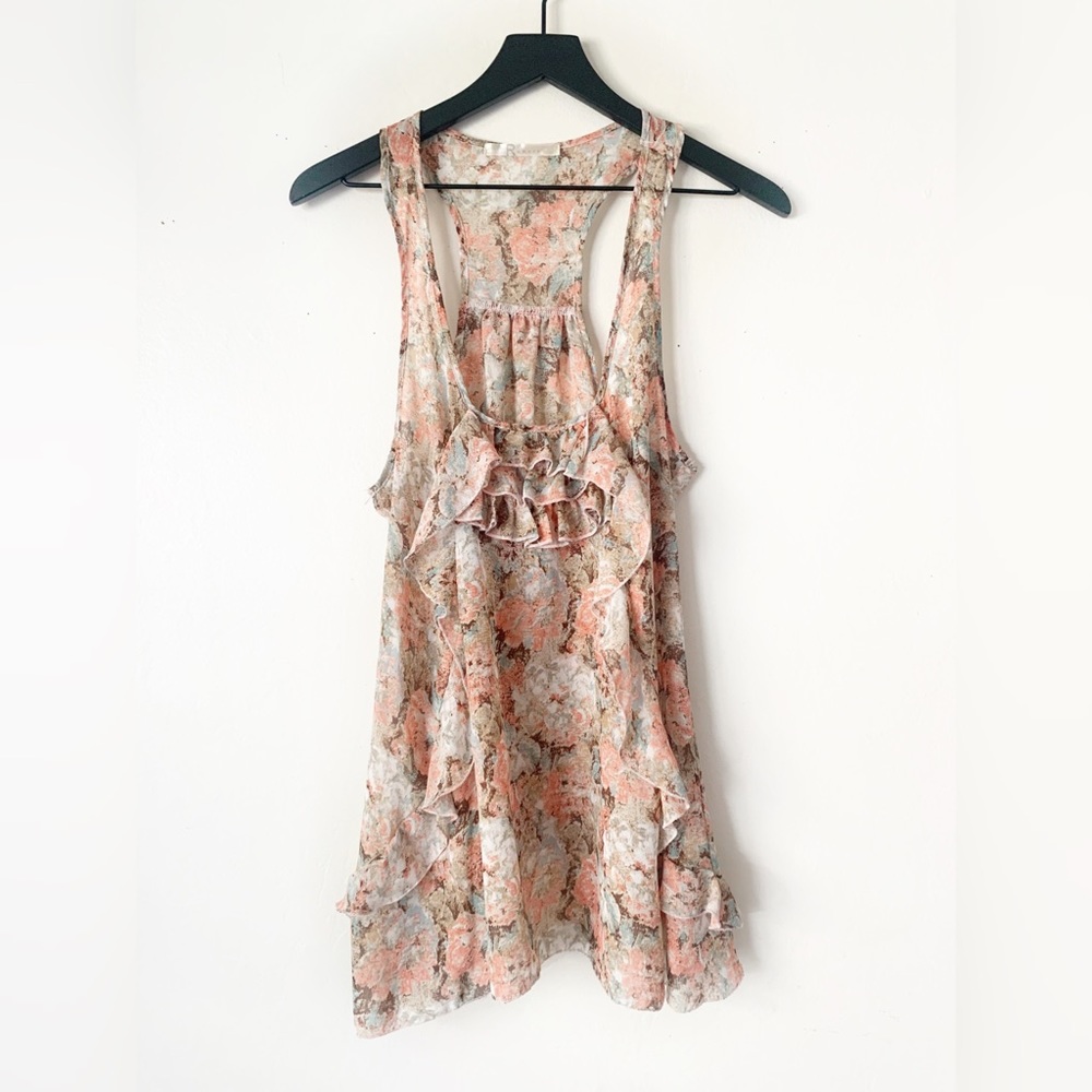Rumors Sheer Floral Ruffle Tank Top Size Large